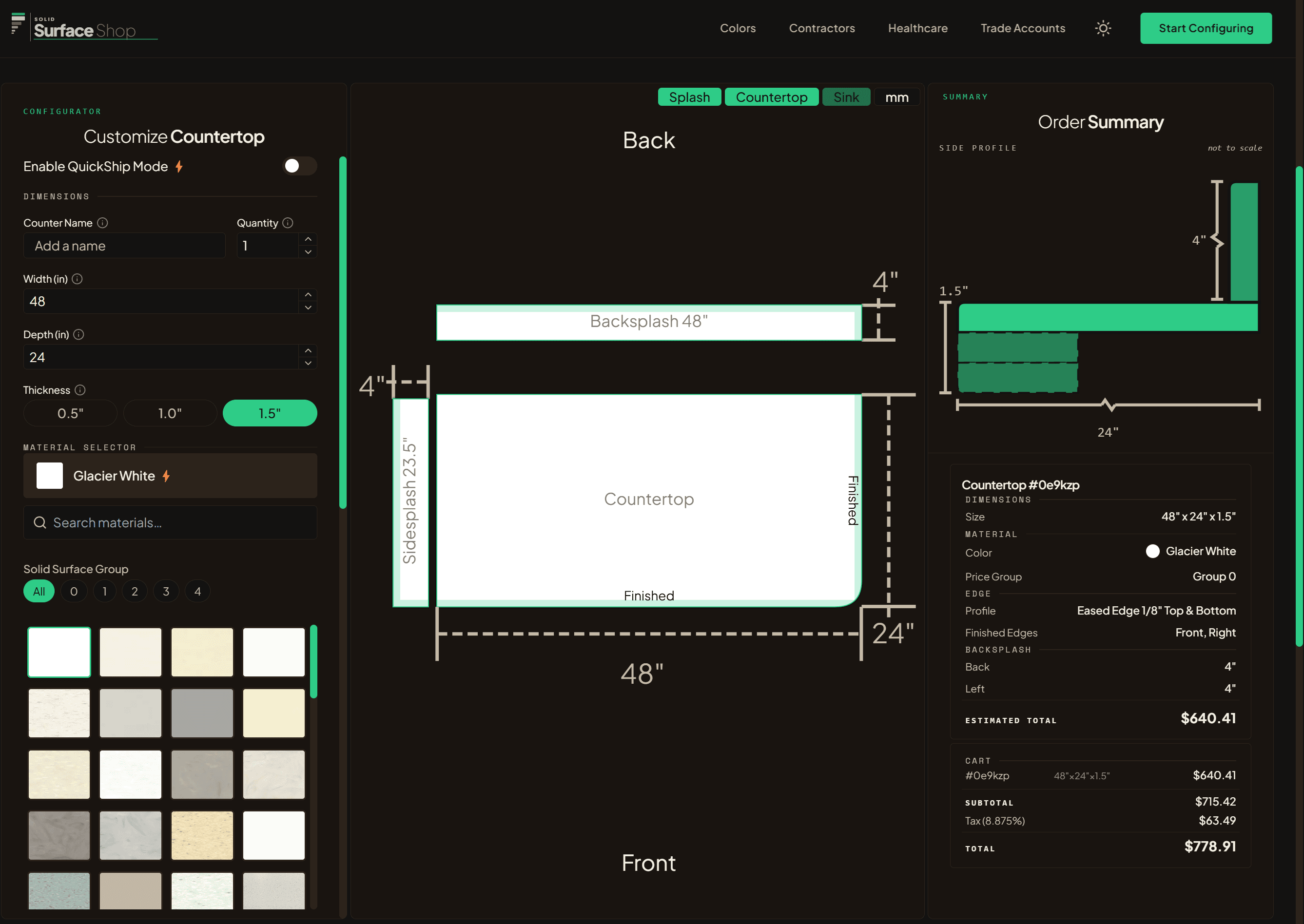 Countertop configurator preview